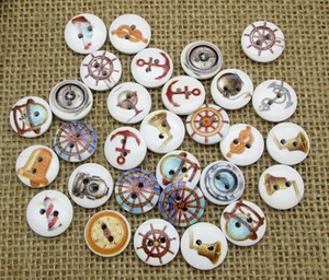 Pack of 20 NAUTICAL / BOAT 2-hole Wood Buttons 5/8" 15mm Scrapbook Craft (9131) - Picture 1 of 3