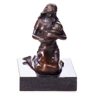 Echt Bronze Skulptur Mutter Mit Kind Deko Figur Edel 12x9x8cm Signiert NEU Bt312 - Bild 1 von 3