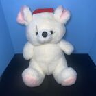 Vintage Plush White Mouse Red Santa Hat Pink Ears Paw Pads Toy Lovey Sitting 16"