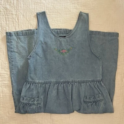 Vestido vaquero Sasson sin mangas 100 % algodón floral bordado vintage talla 11/12 Foto 1 de 4