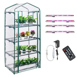 Indoor Greenhouse with Grow Lights, 4 Tier 27.2" L×19.9" W×61.8" H - Picture 1 of 8
