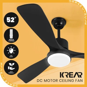 Krear 52" Ceiling Fan With Light Wooden Blade Fans DC Motor Remote Control Black - Picture 1 of 11