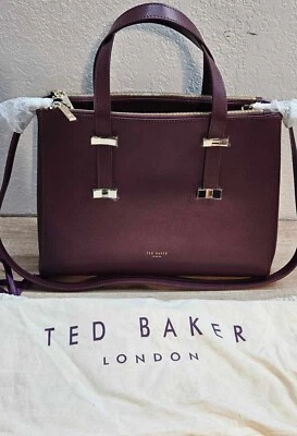 Ted Baker London 'Alexiis' Large Deep Purple Burgundy Leather Tote NEW WITH TAGS - Image 1 of 4