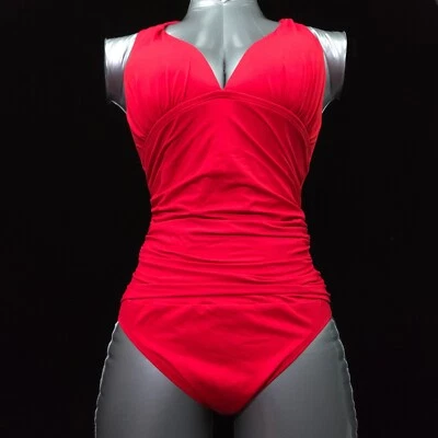 TRAJE DE BAÑO HALTER 1 PIEZA RALPH LAUREN PARA MUJER -8- ROJO ELÁSTICO AJUSTE ADELGAZANTE - NUEVO Foto 1 de 4