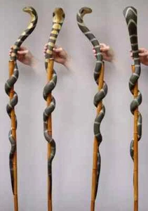 wooden walking stick hand carved snake wooden walking cane - Picture 1 of 2