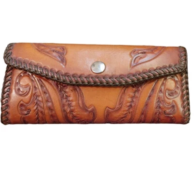 Cartera de cuero hecha a mano floral 8,25 x 1 x 4 marrón Foto 1 de 4