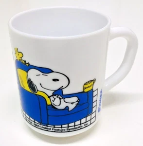 Vintage Peanuts Snoopy Woodstock Rare Glass Mug Good Day Arcopal France - Picture 1 of 5