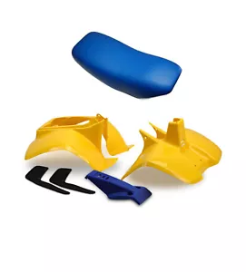 Plastics & Seat For Suzuki LT50 Yellow Front,Rear Fender,Blue Nose Cone Mudflaps - Picture 1 of 1