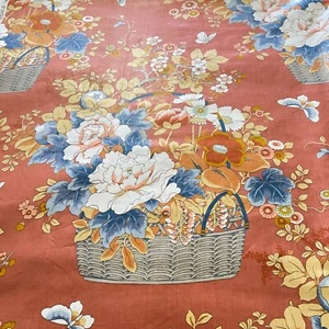 Vintage Jay Yang "Woodco" Chintz Floral Fabric 56" Wide x 4.5yds Orange Blue - Picture 1 of 12