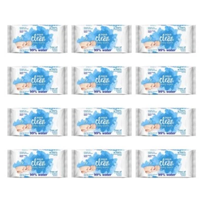 Aqua Clean Baby Wet Wipes 99% Water - 72 Wipes x 12