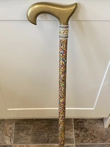 WALKING STICK WOMENS MENS WOODEN SMART PRETTY COLOURFUL byTerri B. GOLD RAINBOW - Picture 1 of 24