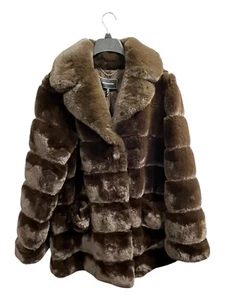 Cappotto pelliccia sintetica BCBGMAXAZRIA donna L marrone foderato lunghezza media old money mob moglie - Foto 1 di 14