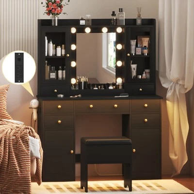 Vanity Desk with Lighted Mirror & Power Outlet, Dressing Table Makeup Bedroom - Image 1 of 4