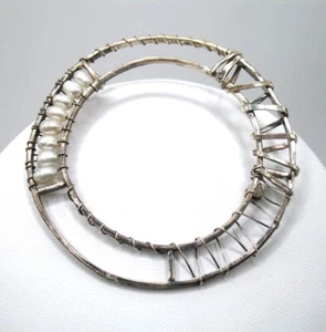 Vintage handgemachte handgeschmiedete Sterling Silber Draht und Süßwasser Perlen Pin - Bild 1 von 5