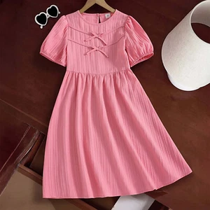 Kids Holiday Sweater Girls Summer Short Sleeve Dress With Bowknot For Big Kids - Picture 1 of 13