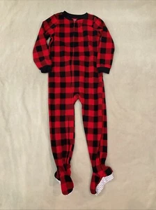 Carters 6 Fleece Footie Sleeper Pajama One Piece Buffalo Plaid Red Black - Picture 1 of 5