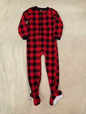 Carters 6 Fleece Footie Sleeper Pajama One Piece Buffalo Plaid Red Black - Image 1 of 4