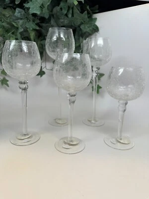 Normandía 5 piezas. Juego de candelabros votivos de vidrio craquelado tallo largo huracán en caja Foto 1 de 4