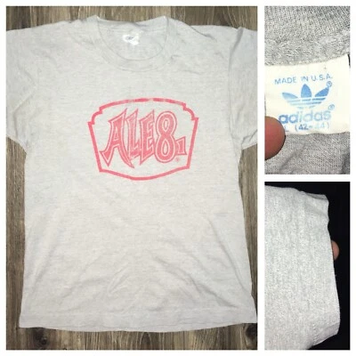 Vintage 1980’s adidas Tag Gray T-Shirt Ale-8 Ginger Ale Kentucky Adapt Fits Sm. - Image 1 of 4