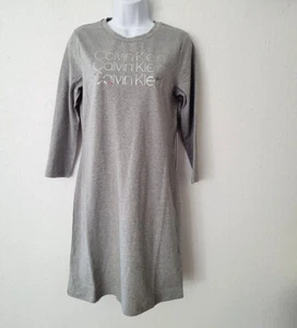 CALVIN KLEIN women`s Sweater Dress Foil CK logo 3/4 sleeve Size S Gray - Picture 1 of 3