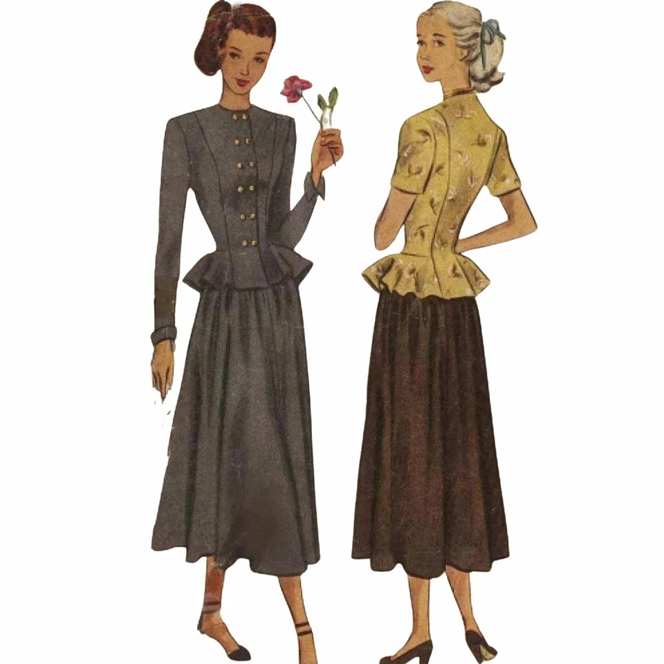 1940s Pattern, Peplum Jacket & Skirt Suit - Bust=37” (94cm) - Image 1 of 1