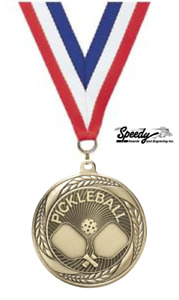 PICKLEBALL GOLD MEDAL AWARD 2.25" RED WHITE BLUE RIBBON FREE ENGRAVING WINNER