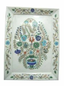 12" X 9" Marble tray Inlay Pietra Dura semi precious stone Handmade home decor - Picture 1 of 1