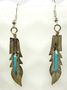 Orecchini piume nativi americani Navajo Allen Barney turchese sterling #183 - Foto 1 di 2