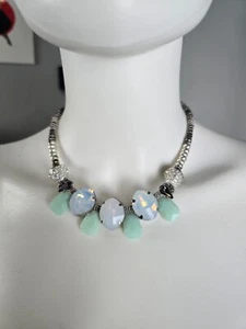 Anthropologie Iridescent Green Milk Glass Beaded Rhinestone Costume Necklace EUC - Picture 1 of 9