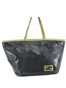 Authenticated FENDI Punching Tote Bag Patent Leather Black Yellow - Picture 1 of 12