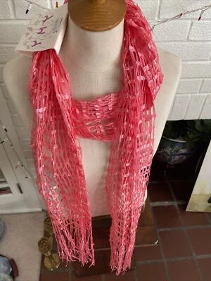 Bufanda Simply Noelle Neón Coral Brillo Red Flecos Bohemia Nueva con Etiquetas Foto 1 de 4