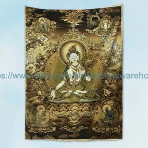 cabin lounge wall art WHITE TARA Tibetan thangka tapestry cloth poster - Picture 1 of 2
