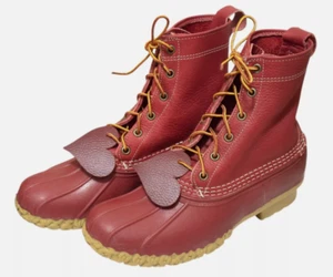 NEW LL Bean Womens Limited Edition Red Leather Heart Duck Boots Size 9 M - Picture 1 of 7