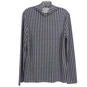 Top para mujer Ann Taylor cuello alto gris y blanco talla L pata de gallo manga larga - Imagen 1 de 8