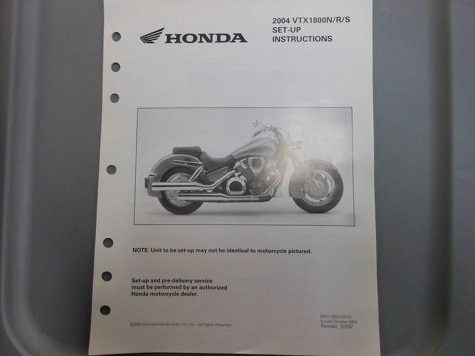 Manual de instrucciones de configuración de fábrica Honda 2004 VTX1800N VTX1800R VTX1800S S0197 Foto 1 de 1