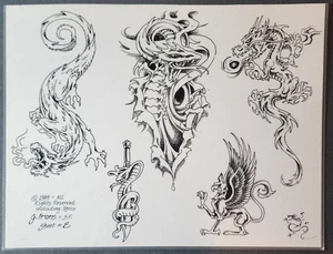 1984 Greg Irons SHOP USED Traditional Vintage Tattoo Flash Production Sheet E - Picture 1 of 9