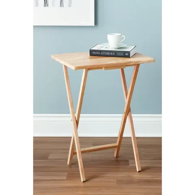 Natural Wood, Indoor Single Folding TV Tray Table - 19" (L) x 15" (W) x 26" (H) - Image 1 of 4