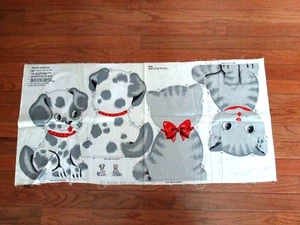 VTG 50'S VALTEX FABRIC GREY SPANIEL PUPPY & CAT COTTON CUT SEW PILLOW PATTERN - Picture 1 of 4