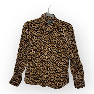 J.Crew Leopard Print Ruffle Collar Button Down Blouse Indie Classic M - Picture 1 of 6