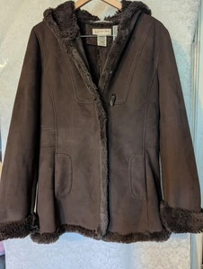 Jones New York Sport Brown Faux Suede Jacket Coat Faux Fur Lining Sz.Med. Vintag - Picture 1 of 18