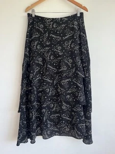 Veronika Maine Size 12 Midi Skirt Black White Floral Layers - Picture 1 of 4