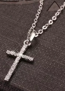 Silber Kreuz Anhänger Halskette | Iced Out CZ Kette Herren Damen Glitzer Mode - Bild 1 von 1