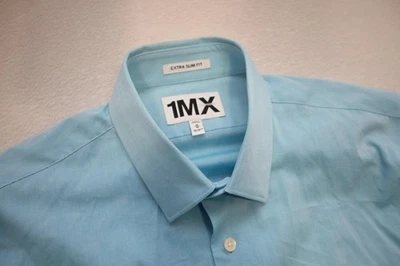 Express 1MX 超修身弹力正装衬衫蓝色长袖男式 M 码 — 第 1/4 张图片