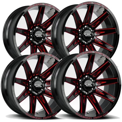 (Set-4) Off-Road Monster M25 22x12 6x5.5" -44mm Black/Red Wheels Rims 22" Inch - Image 1 of 4