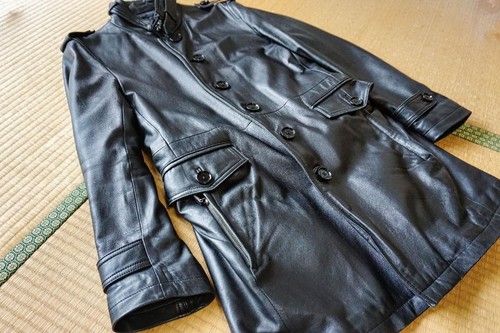 Raro trench coat L Burberry Black Label pelle di agnello Sanyo Shokai uomo #ED ZIA