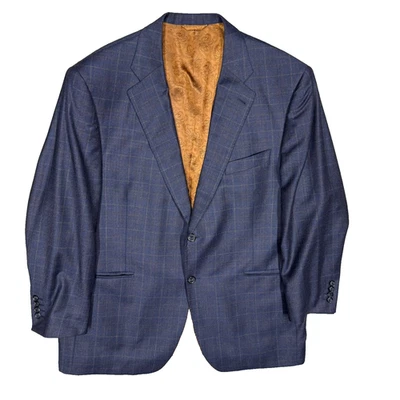 Bespoke John Ferrigamo Blazer Wool Cashmere Sport Coat Check VBC Blue 46R - Imagem 1 de 4