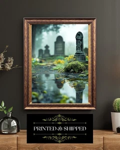 Gothic Cemetery Wall Art Print – Rainy Graveyard Scene – Ancestral Spirit Decor - Picture 1 of 5