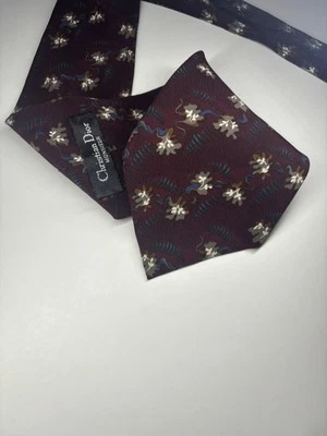 "Corbata abstracta Christian Dior para hombre 100 % seda vintage granate rojo 58"" X 4""" Foto 1 de 4