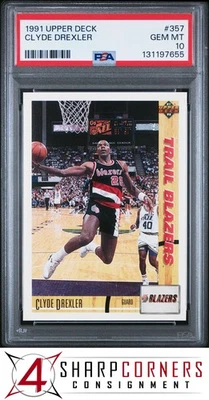 1991 UPPER DECK #357 CLYDE DREXLER TRAIL BLAZERS HOF PSA 10 - Image 1 of 3