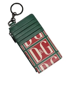 Dolce & Gabbana Green Calf Leather Logo Print Monogram Card Holder Men's Wallet - Picture 1 of 4